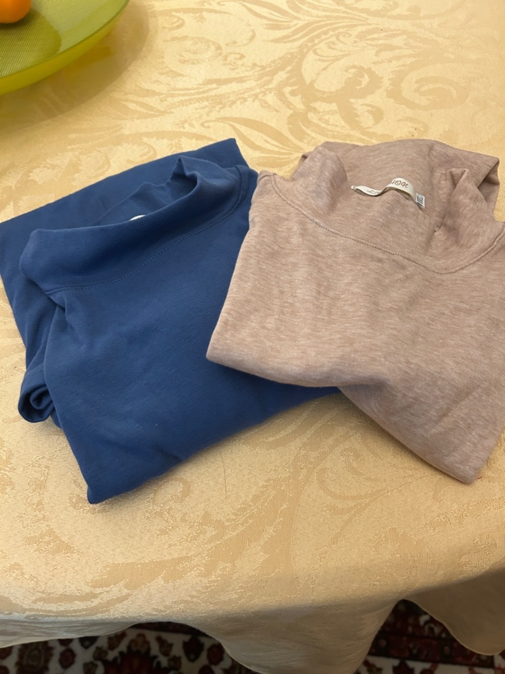 TWO Women’s Short Sleeve mock neck Top - Blue & Light Tan